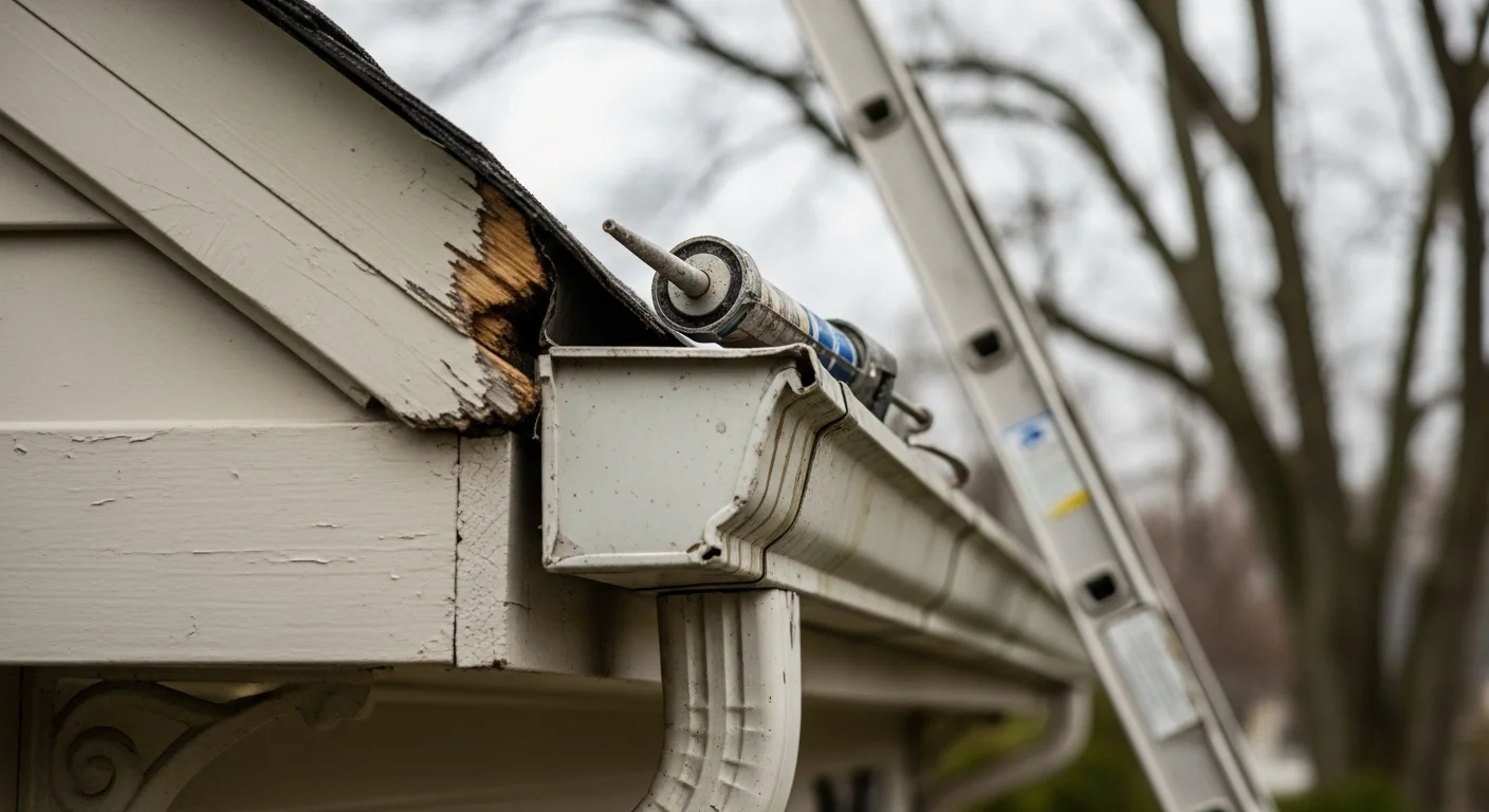 Gutter repair on a residential home in Henderson, KY, performed by Fraley's Home Improvement.