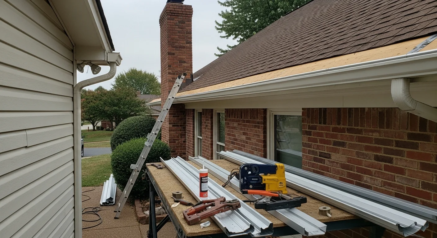 Complete gutter replacement on a residential home in Henderson, KY, by Fraley's Home Improvement.
