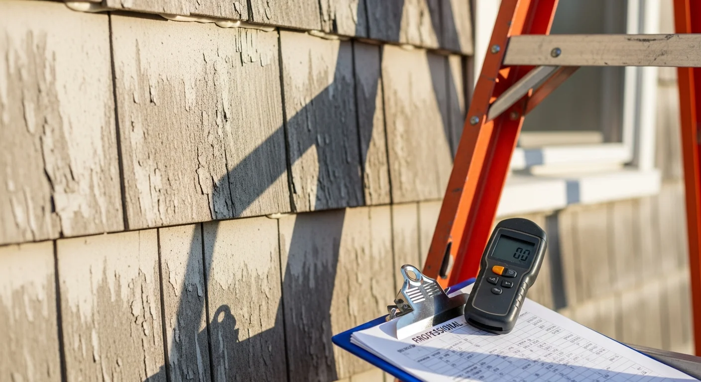 A Fraley's Home Improvement inspector examining siding on a residential home in Henderson, KY.