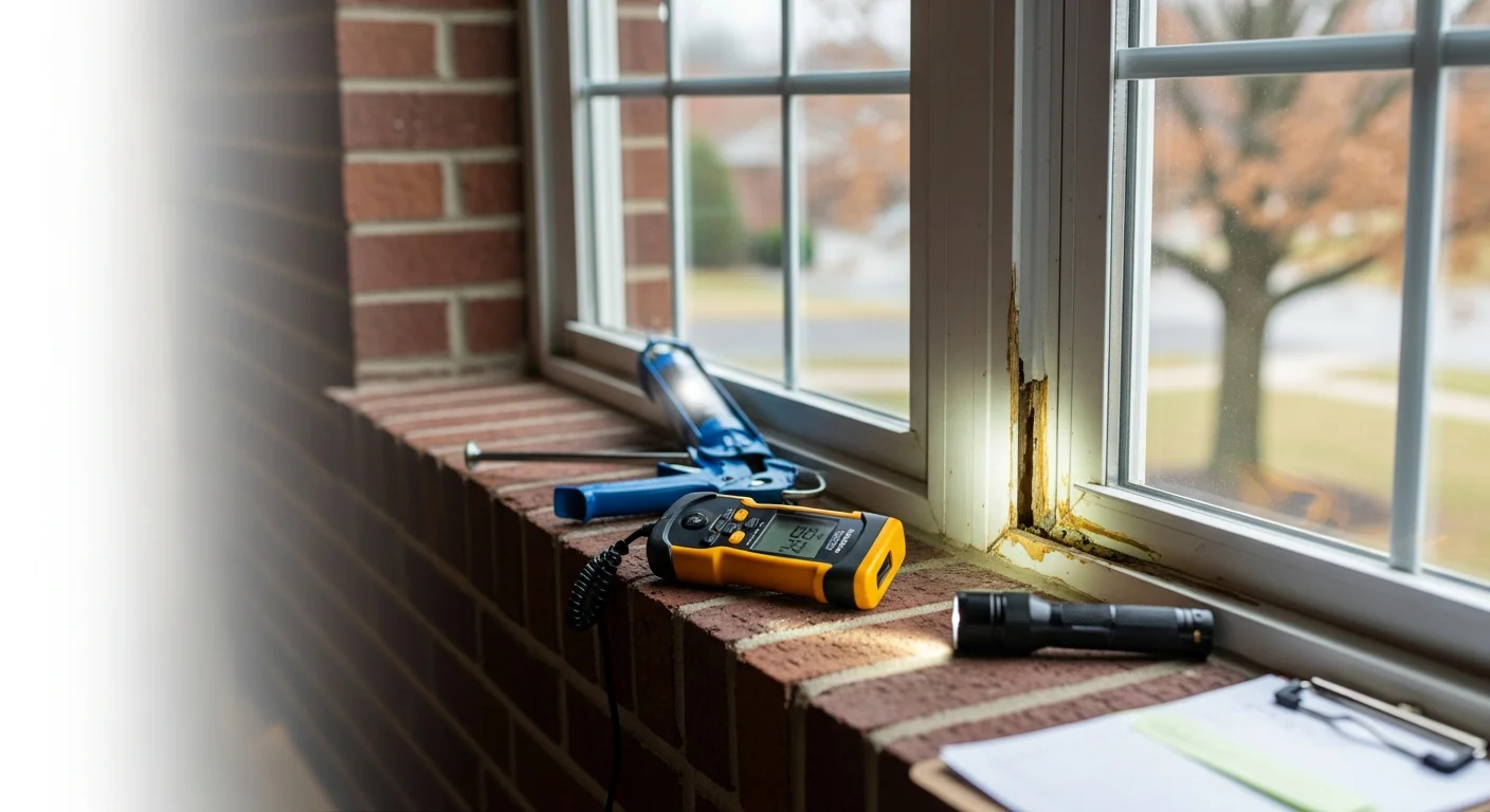A Fraley's Home Improvement inspector examining windows on a residential home in Henderson, KY.